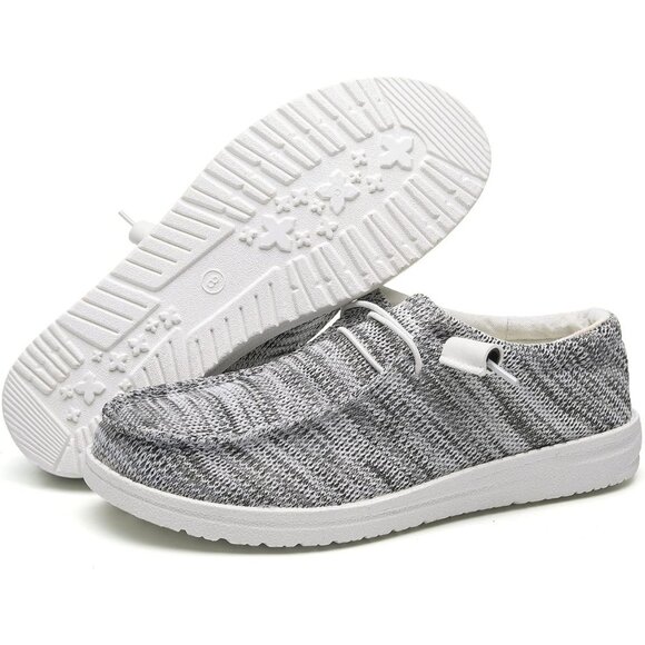 Women's Light Gray Casual Slip On Deck Canvas Loafers Sneakers Boot Shoes - Picture 5 of 7